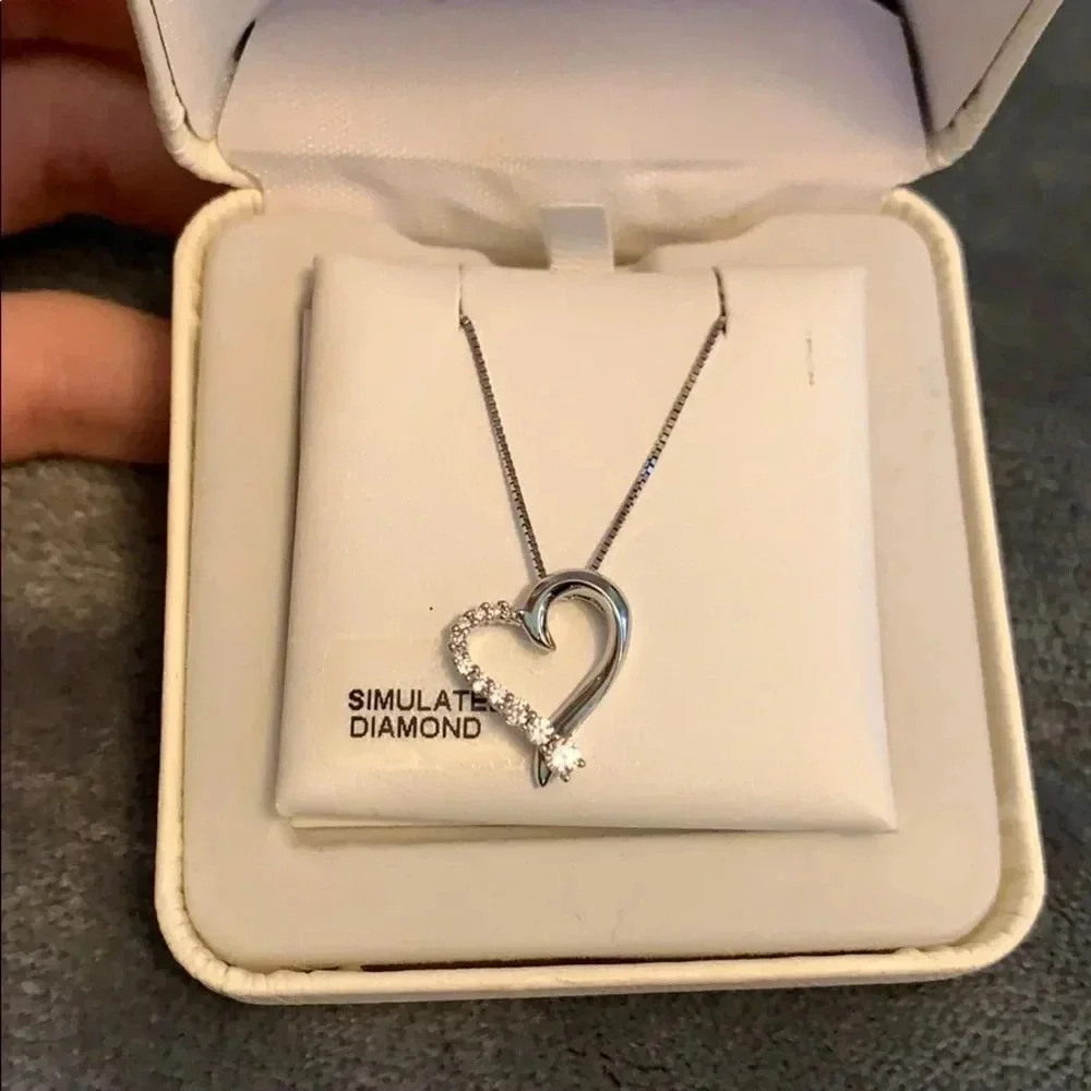NEW IN BOX Sterling Silver Heart Pendant Necklace Pink
